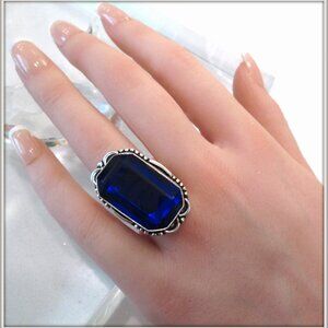 sapphire huge gemstoneladies 925 sterling silver ring size 9.5